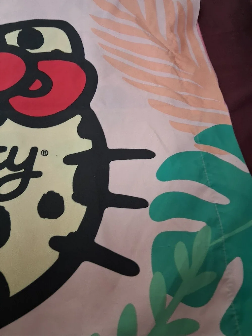Hello Kitty Standard Size Pillowcase With Tropical Leaves.